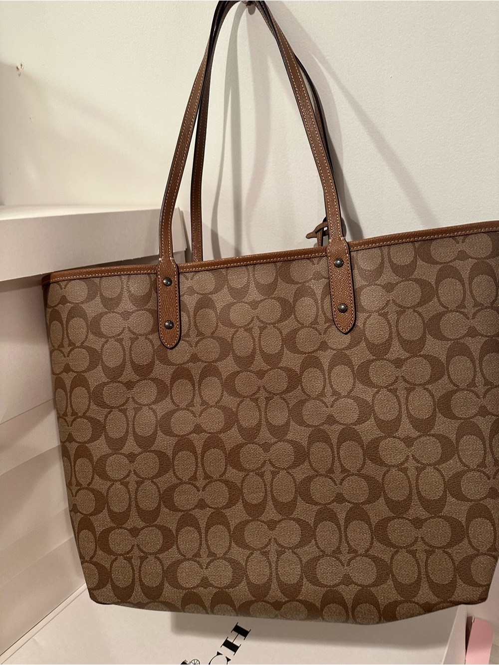 Coach Brown Sign Tote Reversible with Yellow Dog Graphic By Keith Haring’s - Picture 2 of 12
